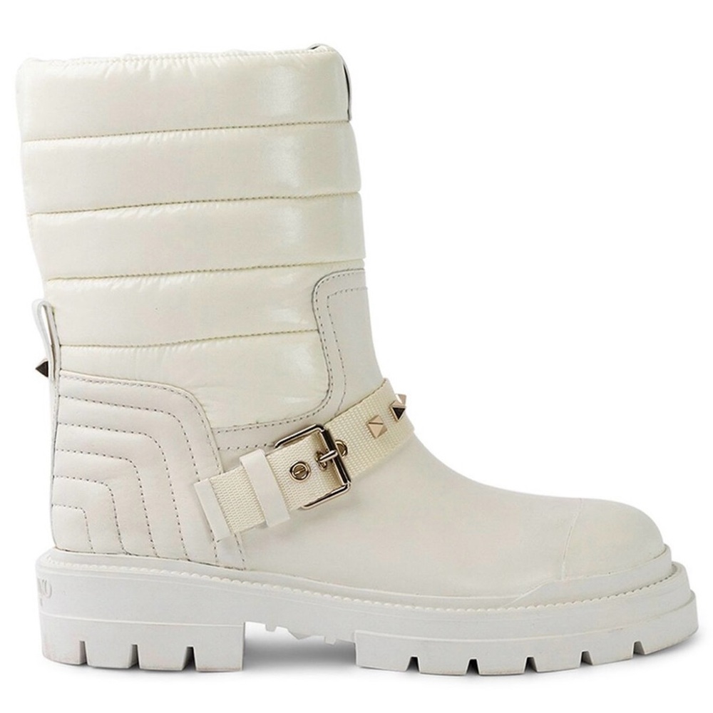 Valentino White Quilted Ankle Boot with Studded Buckle